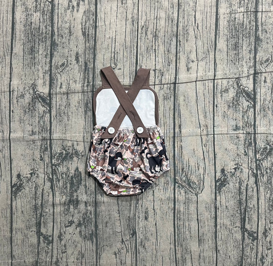 Sample SR3928 Cute Baby Boys Strap Southern Dog Ducks Camo Hunting Rompers