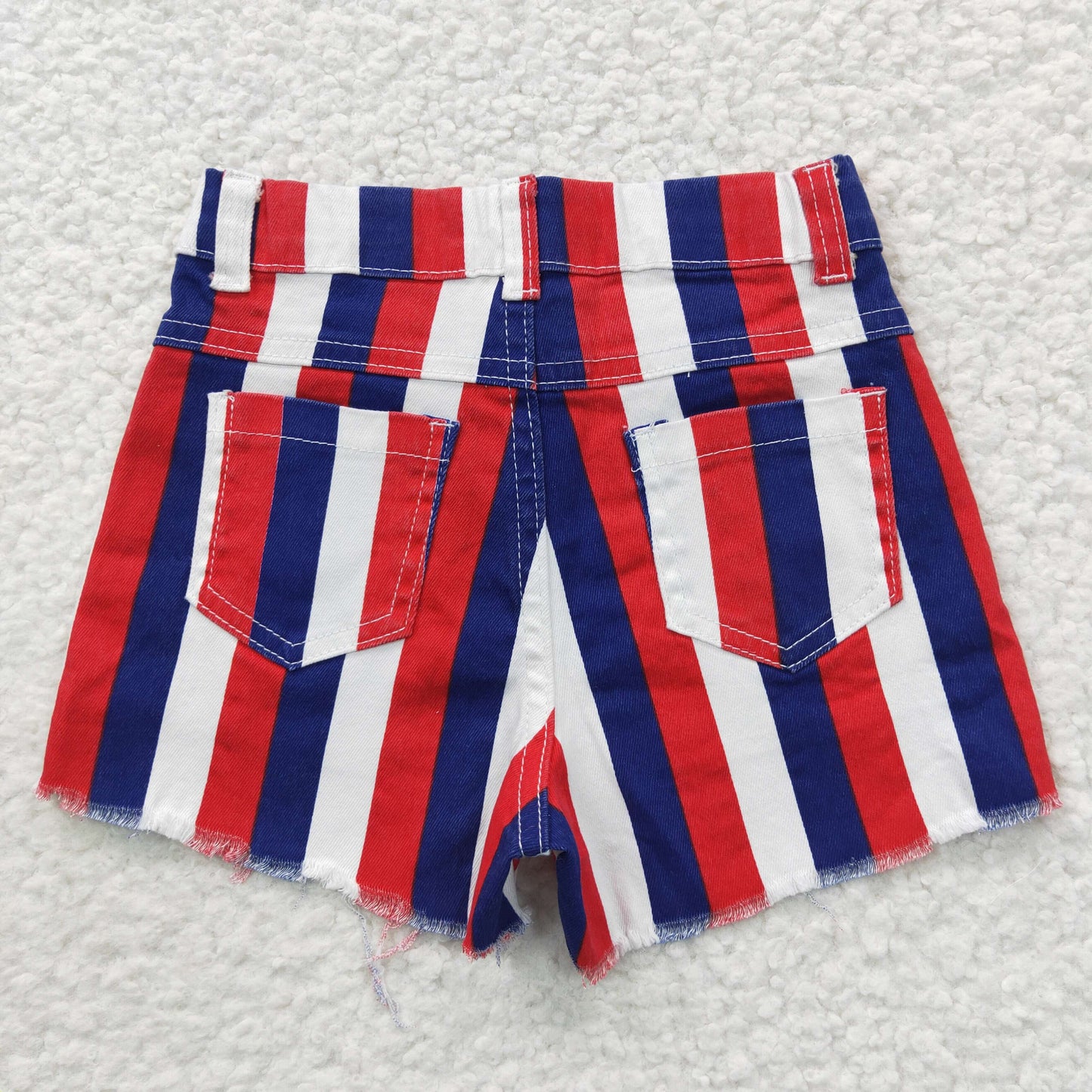 SS0082 National Day Denim Shorts with Red and Blue stripes