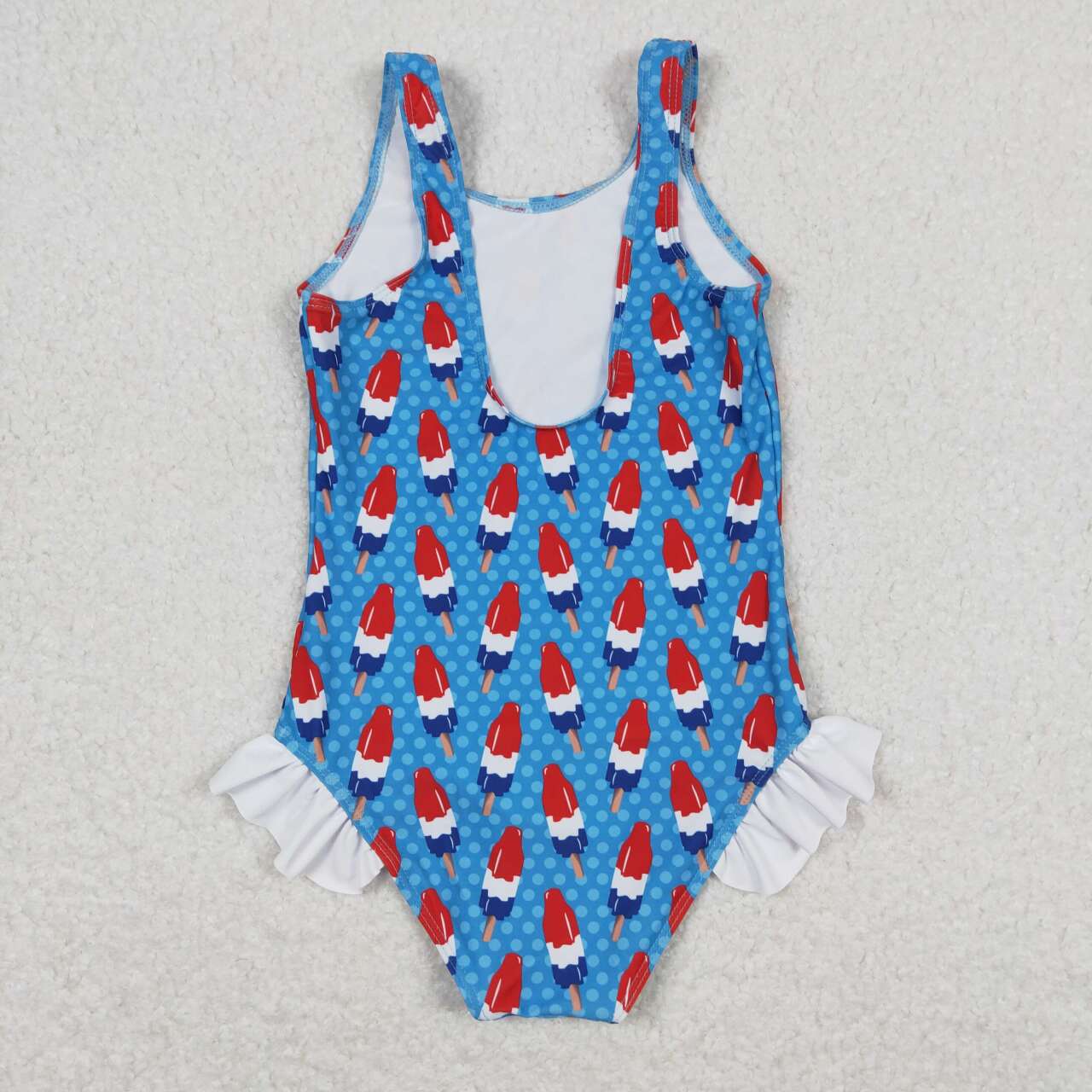 S0217 National Day Popsicle ice cream polka dot white lace blue one-piece swimsuit