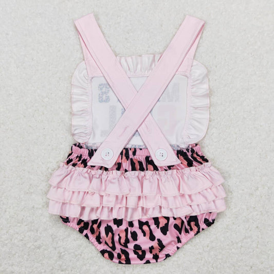SR0596 letter leopard print pink lace tank top onesie