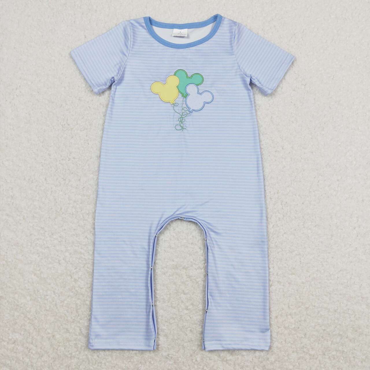 SR0612 Embroidered balloon blue striped short-sleeved onesie