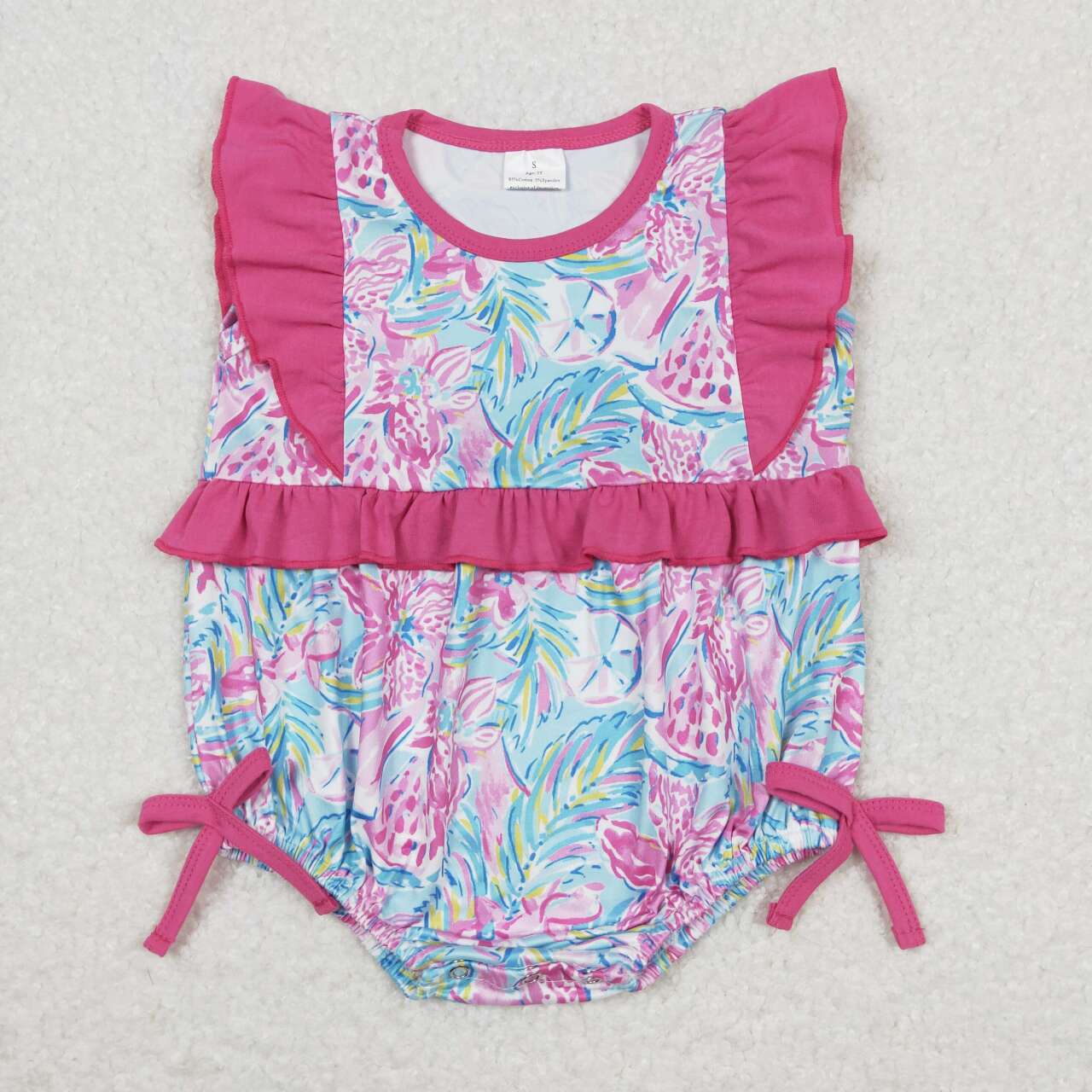 SR1035 Floral rosette pink blue vest jumpsuit
