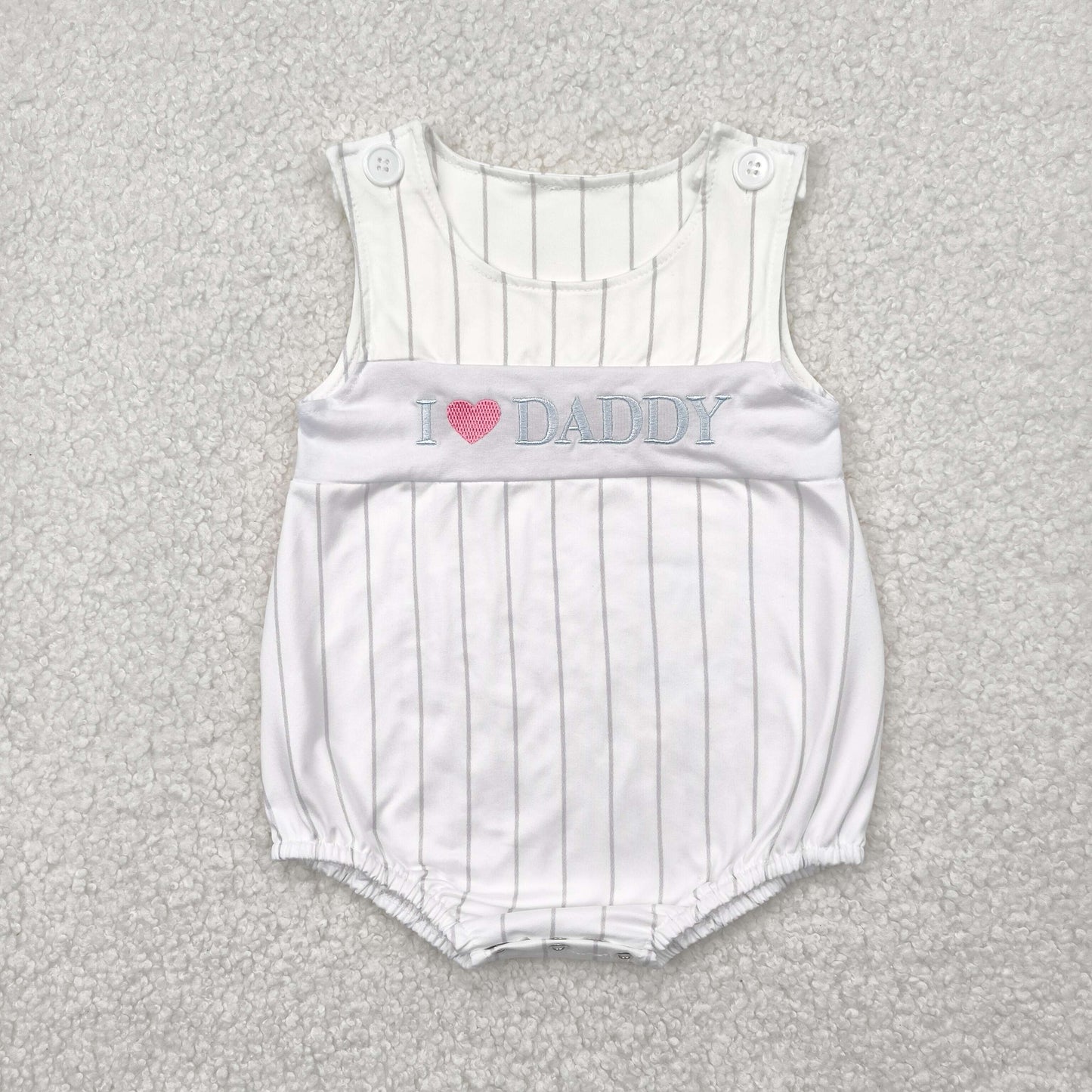 SR2947 Embroidery Baby Infant Boys Sleeveless I LOVE DADDY Stripe Romper 4.25