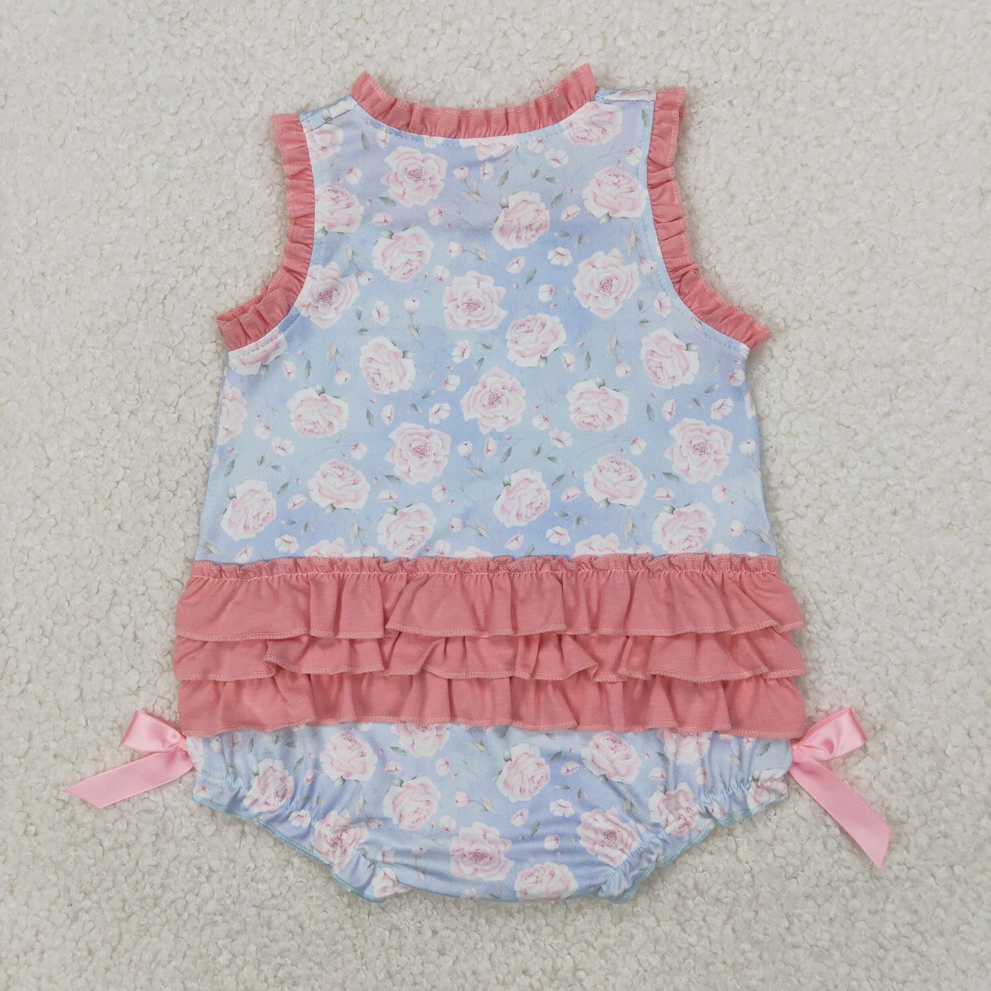 SR2911 Baby Infant Girls Pink Ruffle Sleeveless Little Sister Floral Romper