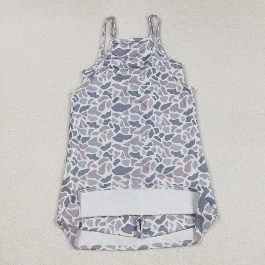 GSD2733 Adult Women Strap Gray Camo Pockets Yoga Shorts Dress 8.7