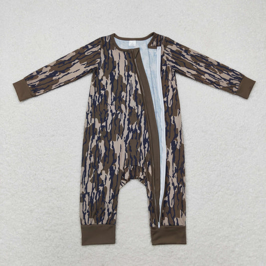 LR1452 Bamboo army green camouflage zipper long-sleeved onesie