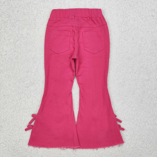 P0731 Baby Girls Pink Bows Denim Flare Pants Jeans
