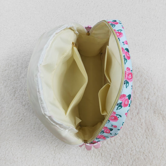 BA0217 Baby Kids Girls Pink Flowers Checkered Backpack Zip Back Bag