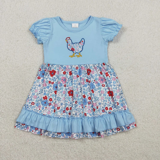 RTS Sibling Baby Girls Embroidery Floral Chick Ruffle Pants Farm Clothes Set Knee Length Dresses