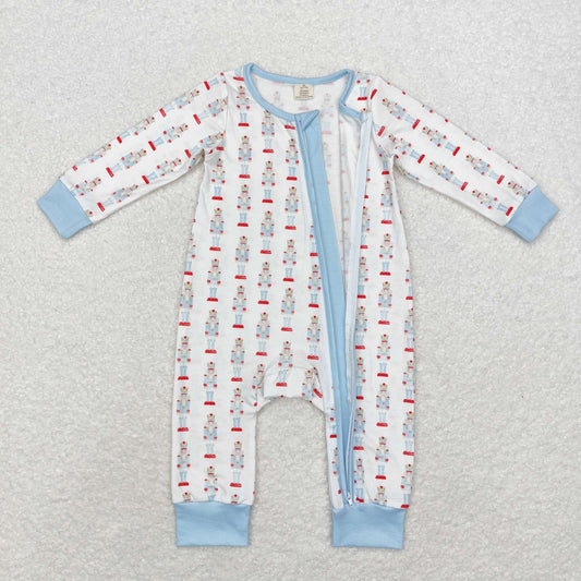 LR1184 Bamboo Christmas cartoon blue and white zip-up long-sleeved onesie