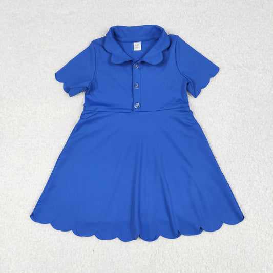 GSD2475 Baby Girls Blue Short Sleeves Button Yoga Knee Length Dress 6.5
