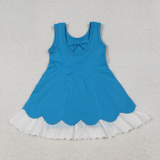GSD2680 Baby Girls Blue Sleeveless Lace Ruffle Knee Length Dress C10.8