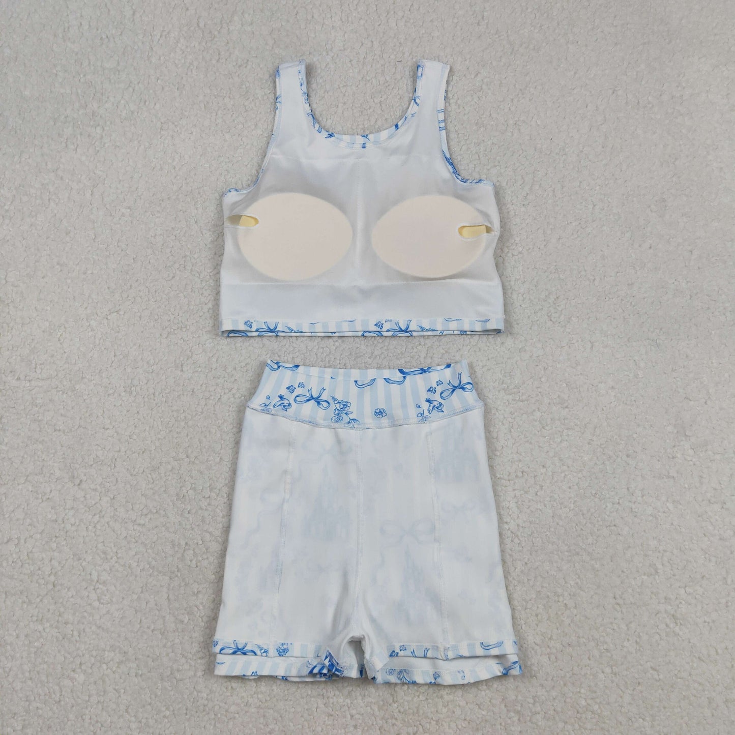 GSD3067 Baby Girls Blue Castles Bows Top Skirt Shorts Yoga Active Clothes Set C12.13