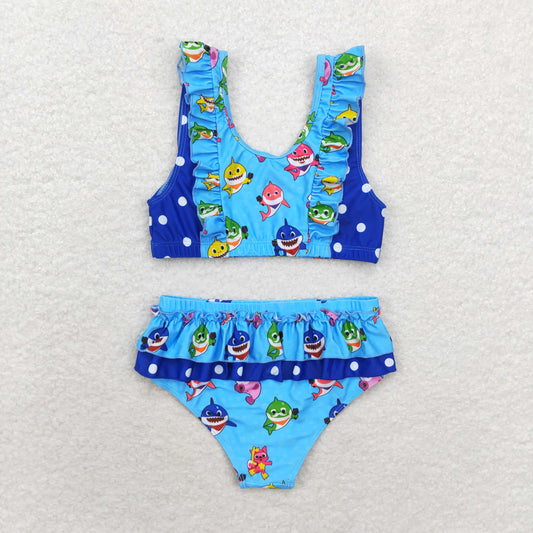 S0280 Cartoon shark blue swimsuit