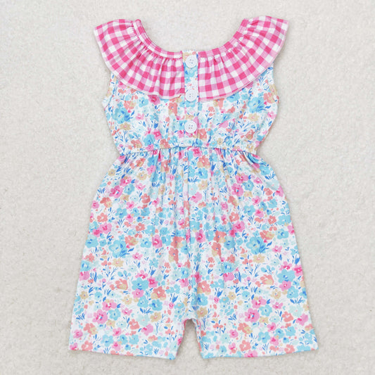 SR1244 Floral rose checkered sleeveless onesie with lace