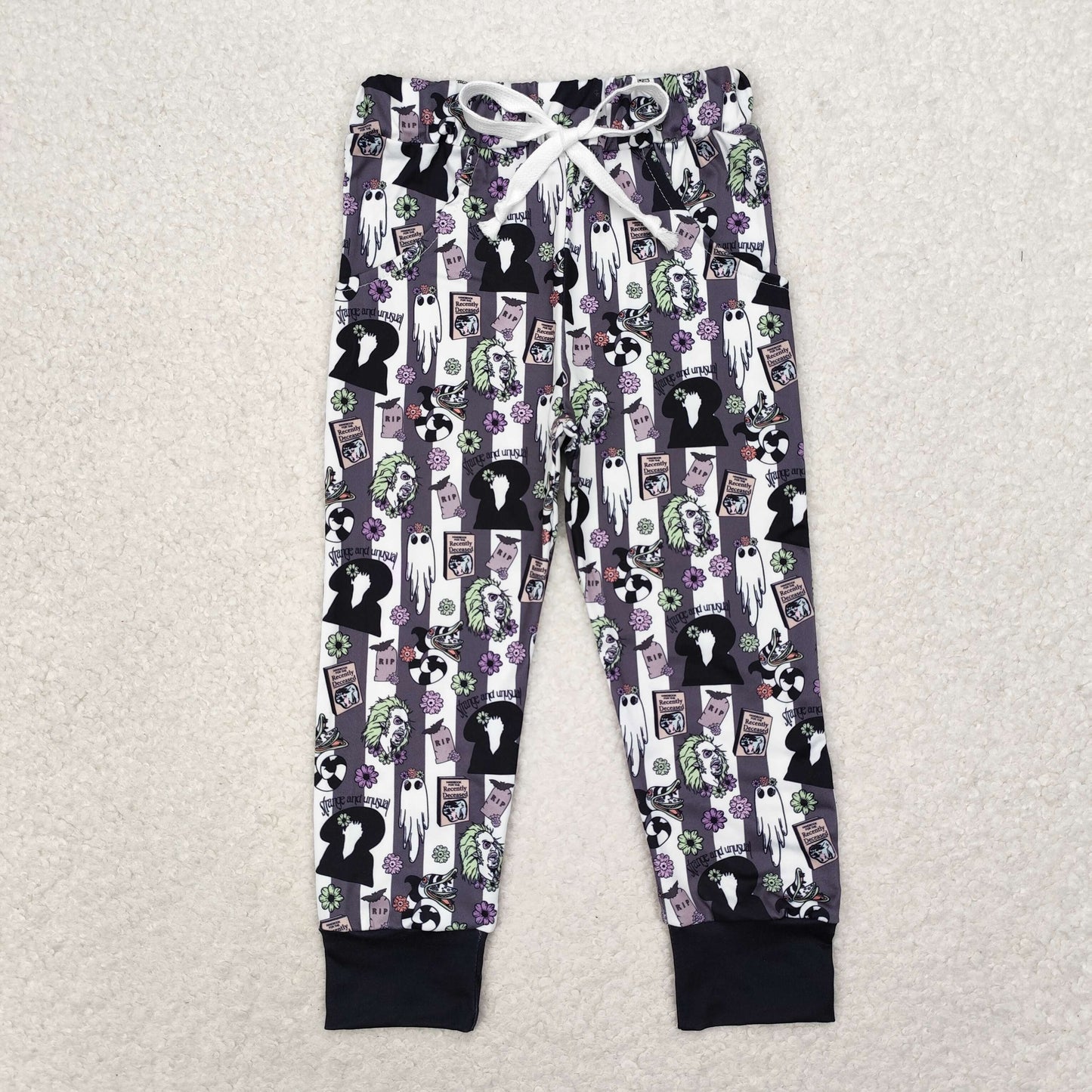 P0480 Boy Halloween Ghost black and white striped pants