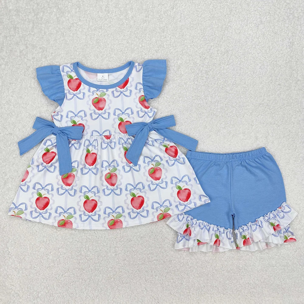 Sibling Baby Girls Apple Bows Dresses Outfits Sets