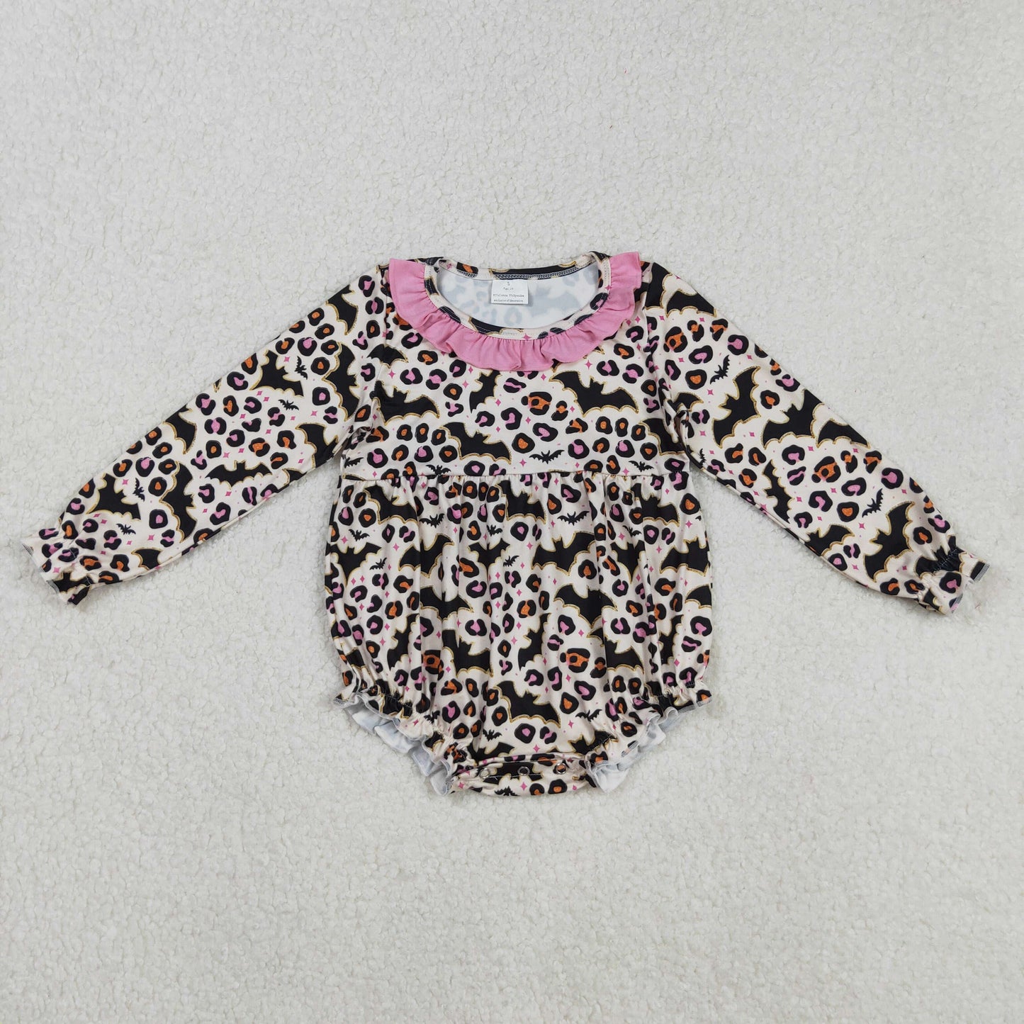 LR2473 Baby Girls Long Sleeves Leopard Bats Ruffle Romper C8.29
