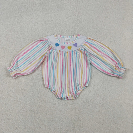 Sibling Baby Girls Colorful Stripe Embroidery Hearts Ruffle Sleeve Knee Length Dress Rompers C11.8