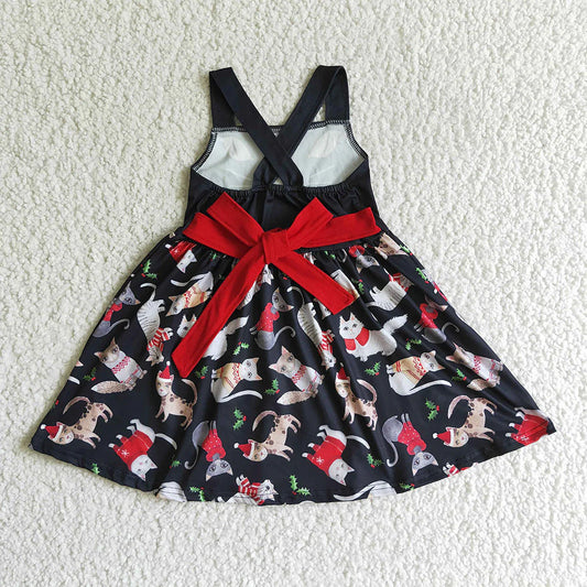 GSD0140 Baby girls cat cartoon black dress