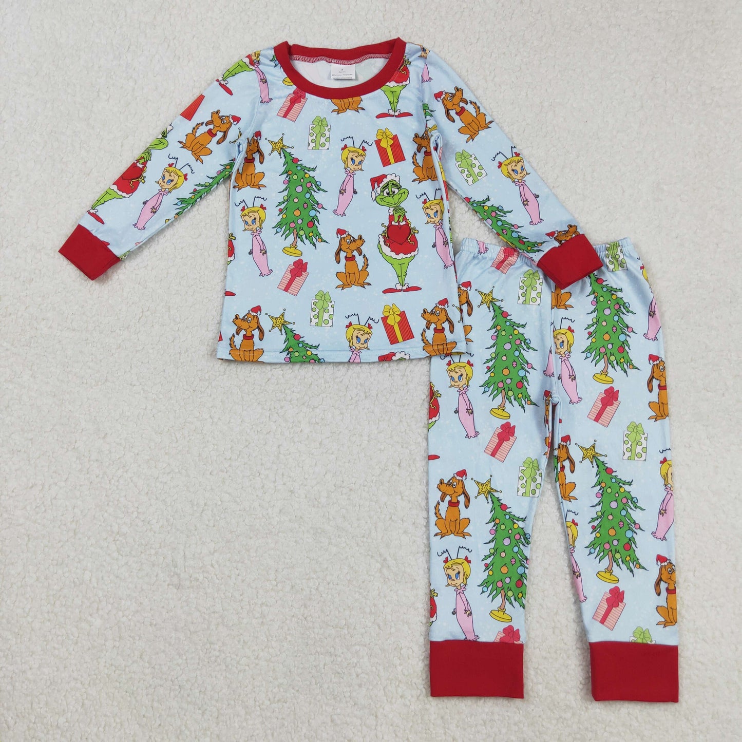 BLP1189 Baby Boys Long Sleeves Christmas Trees Cartoon Face Top Pant Pajamas Set C9.1