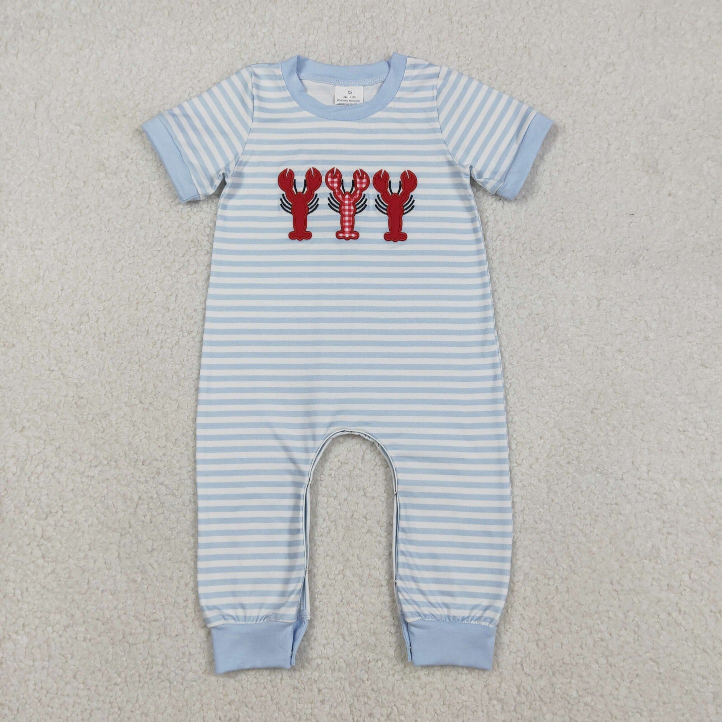 SR3333 Embroidery Crayfishes Baby Boys Grey Stripe Footie Rompers C12.13