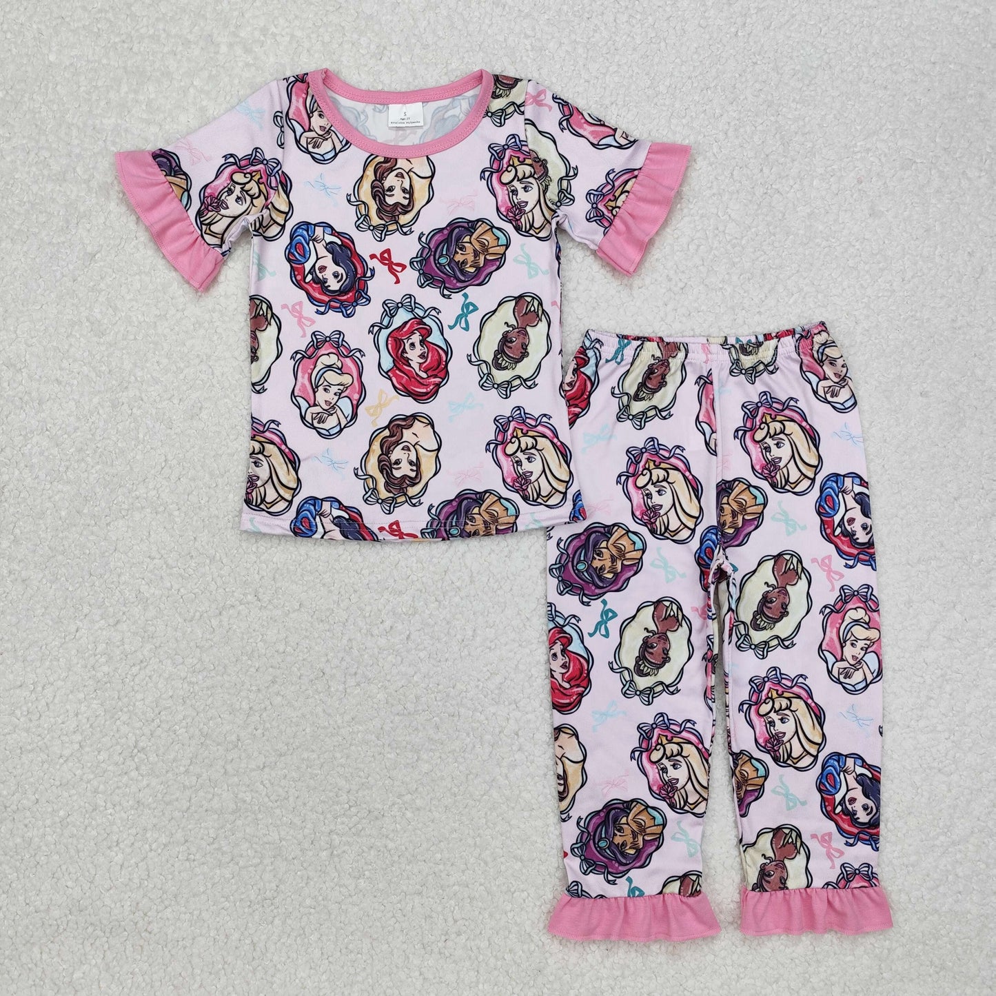 GSPO1846 Baby Girls Princess Ruffles Pink Shirt Pants Pajamas Clothes Set