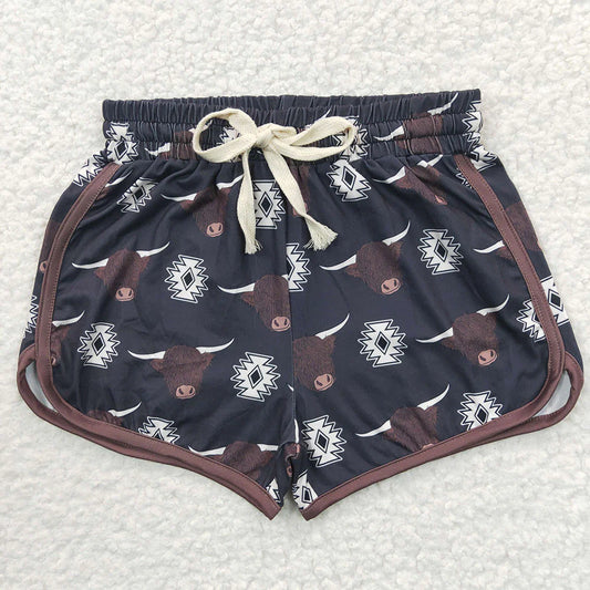 SS0087 Baby Girls Western Black Cow Sports Summer Shorts
