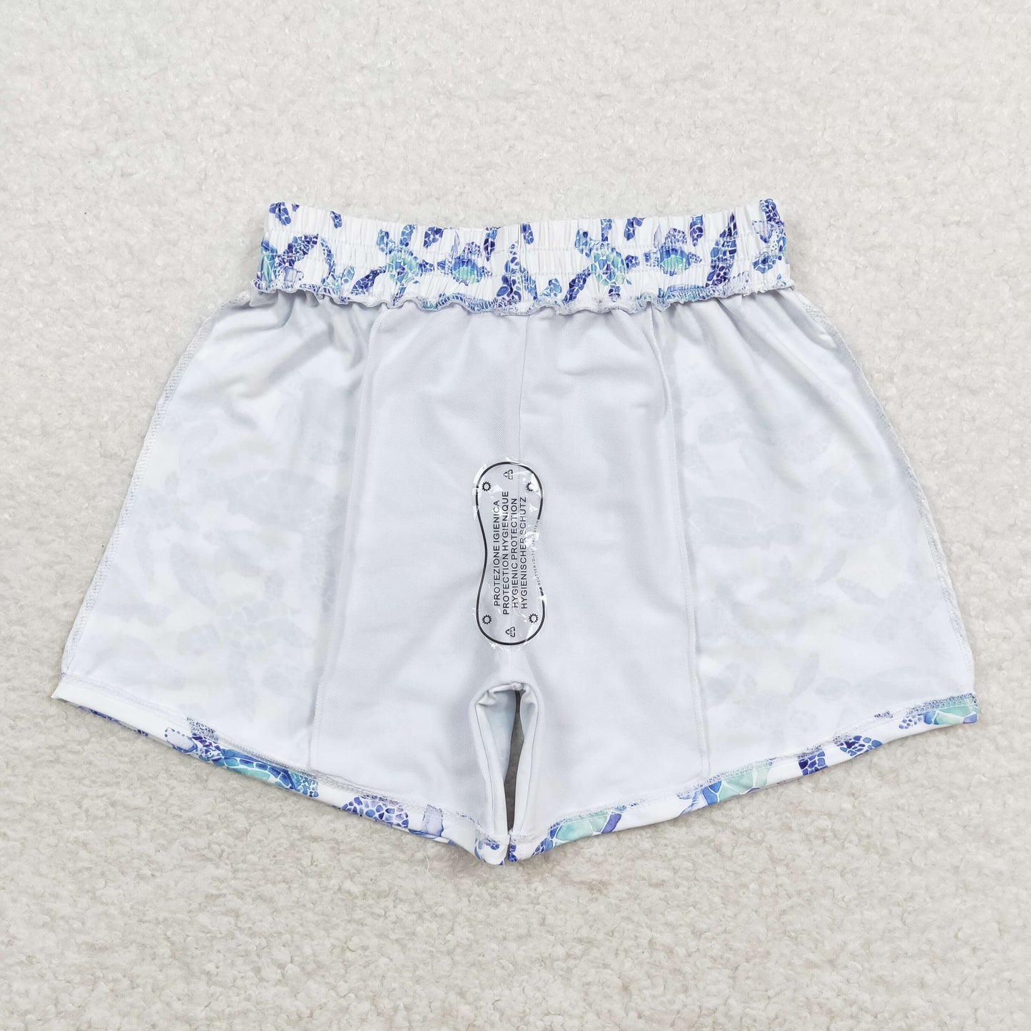 S0431 Boy turtle white swim trunks