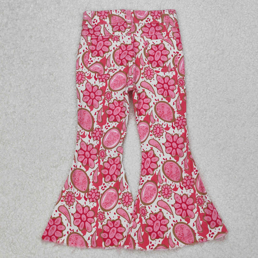 P0735 Baby Girls Pink Turquoise Denim Flare Pants Jeans