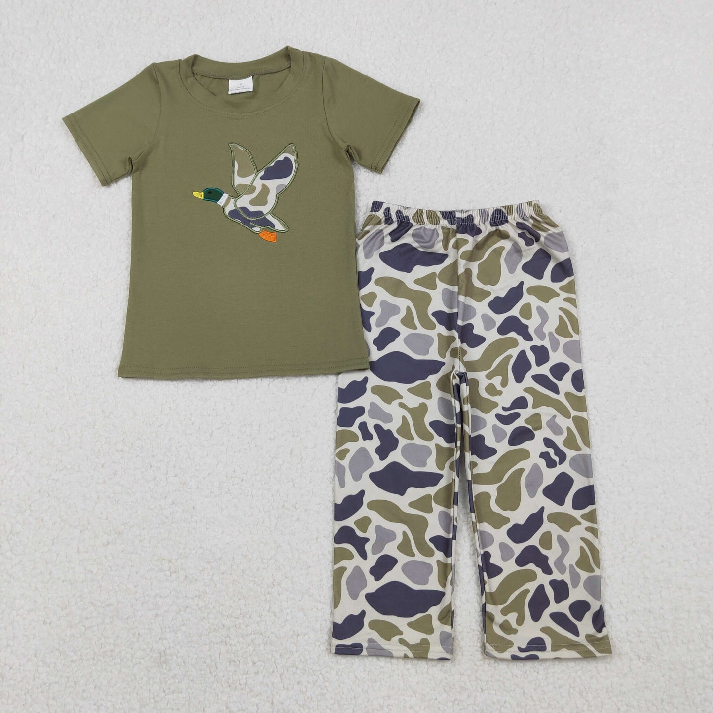 BSPO0583 Embroidery Camo Duck Baby Boys Green Top Flare Pant Hunting Set C10.21