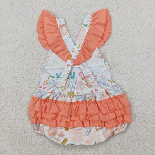 SR2948 Baby Infant Girls Orange Flutter Sleeves I LOVE MOM Floral Ruffle Romper