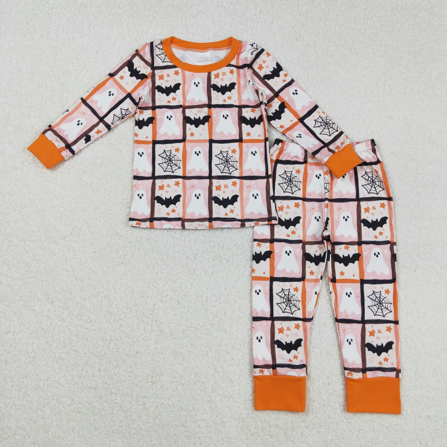 GLP2682 Baby Girls Ghosts Bats Plaid Top Pants Halloween Pajamas Set C8.25