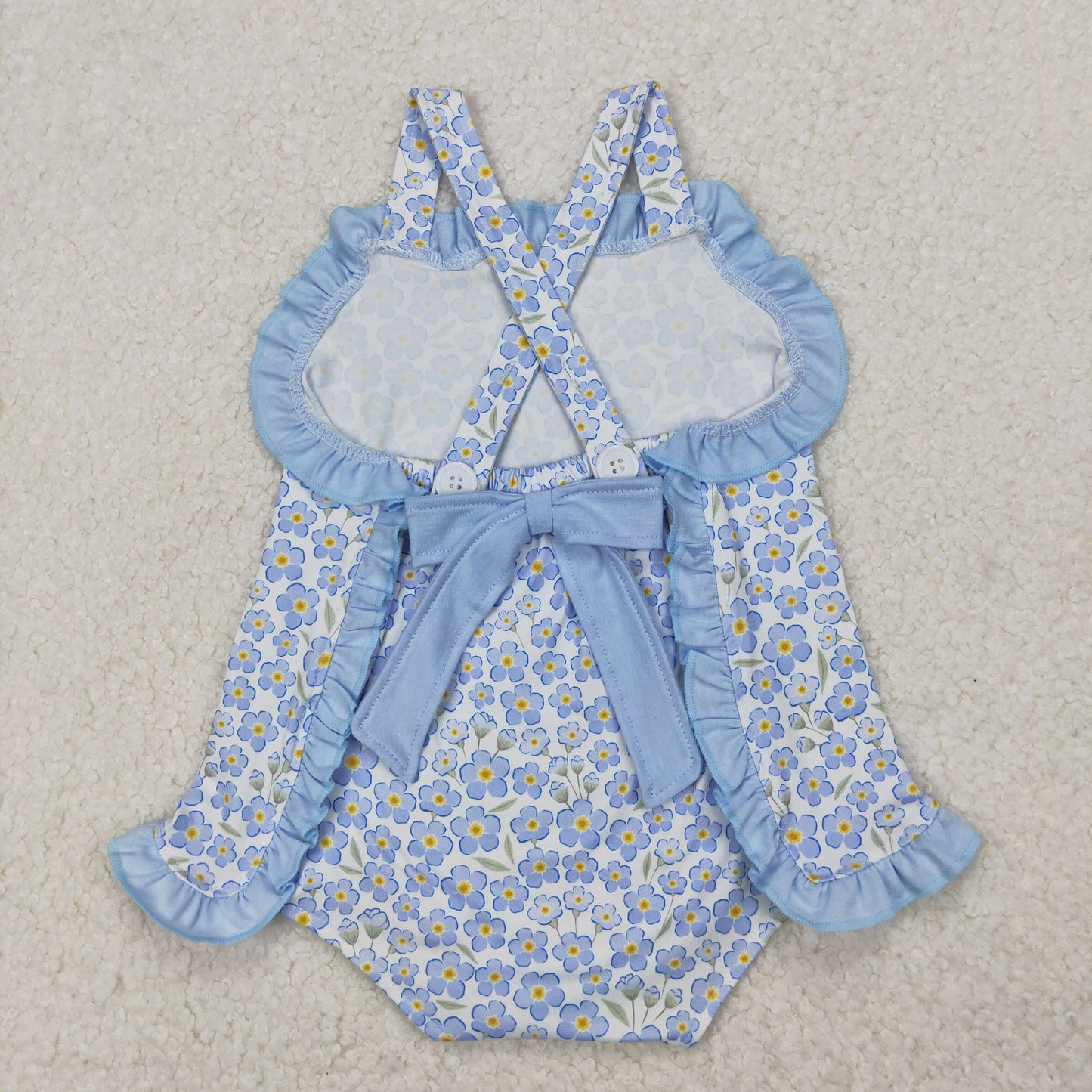 SR2791 Baby Infant Girls Blue Flowers Straps Romper