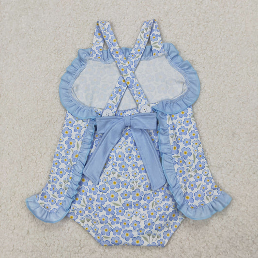 SR2791 Baby Infant Girls Blue Flowers Straps Romper