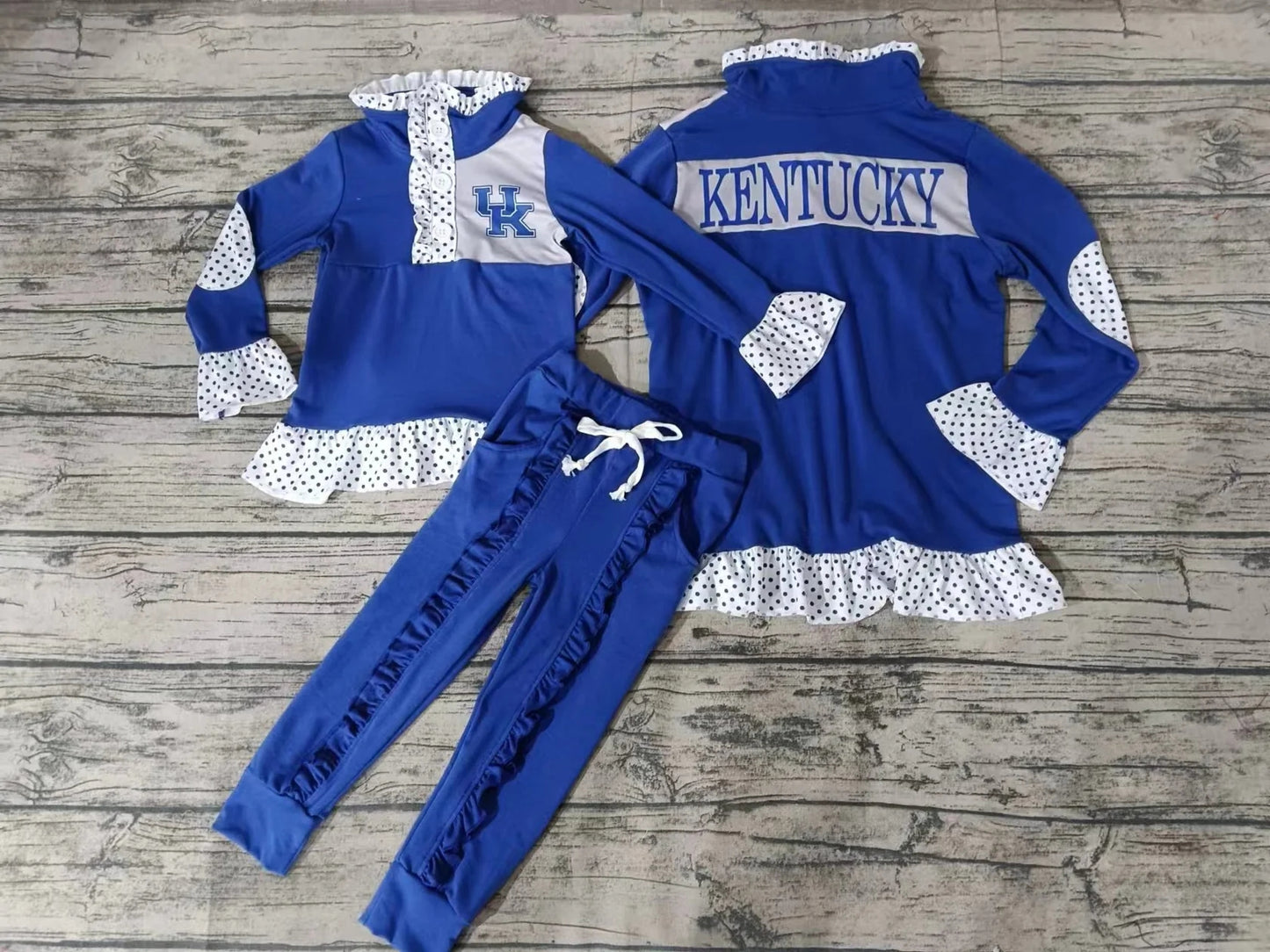 Baby Girls Long Sleeve Team Blue UK Buttons Pullover Shirt Tops Pants Clothes Sets preorder(moq 3)