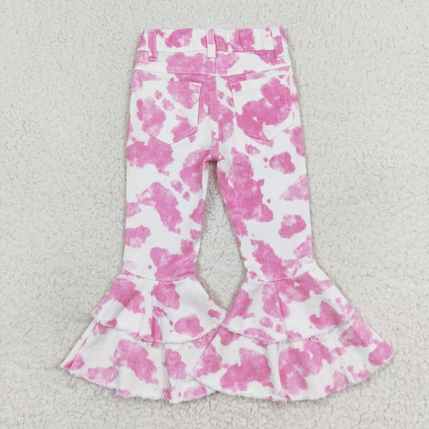P0406 Pink and white cow-print denim pants