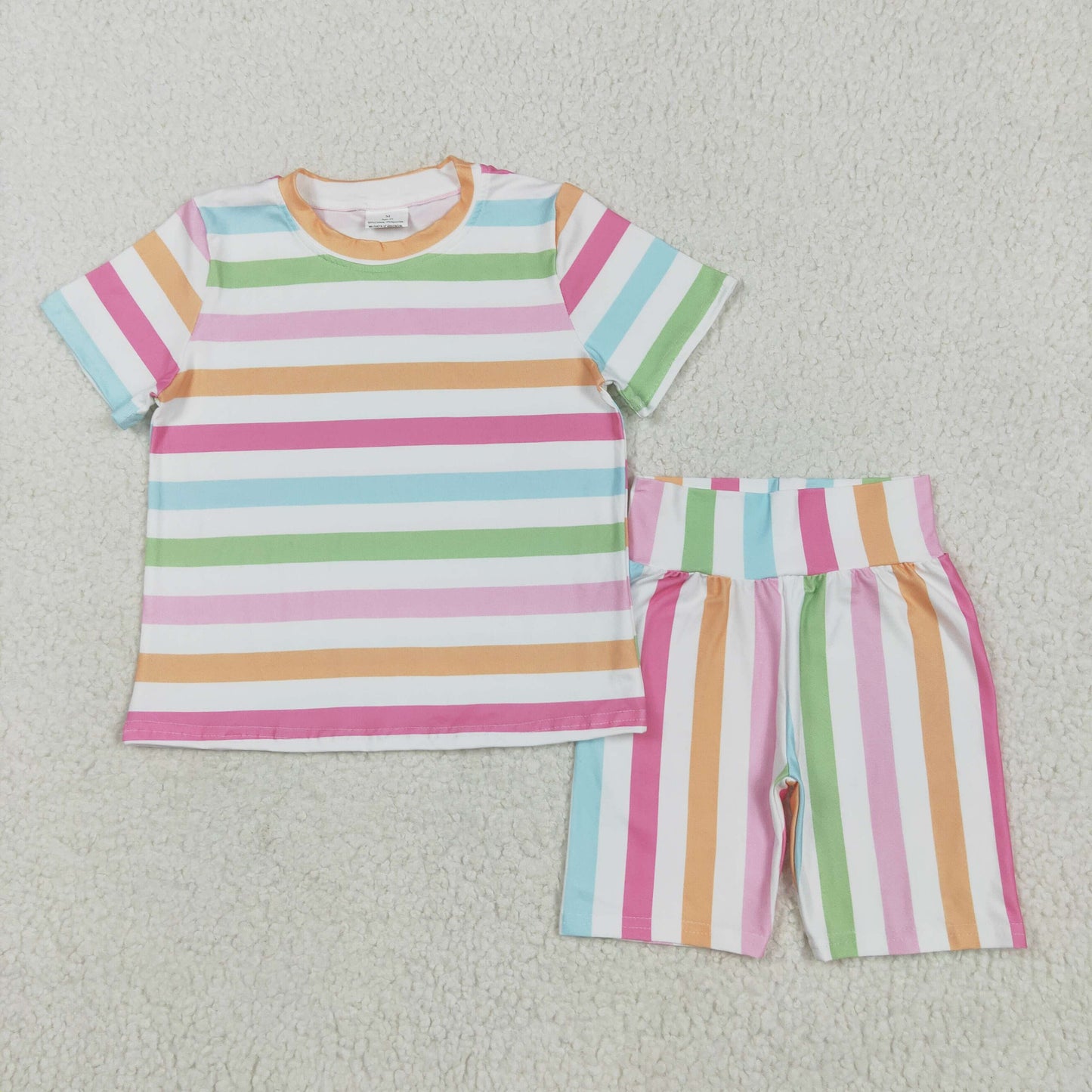 GSSO2468 Baby Girls Colorful Stripes Top Short Pajamas Set 5.20