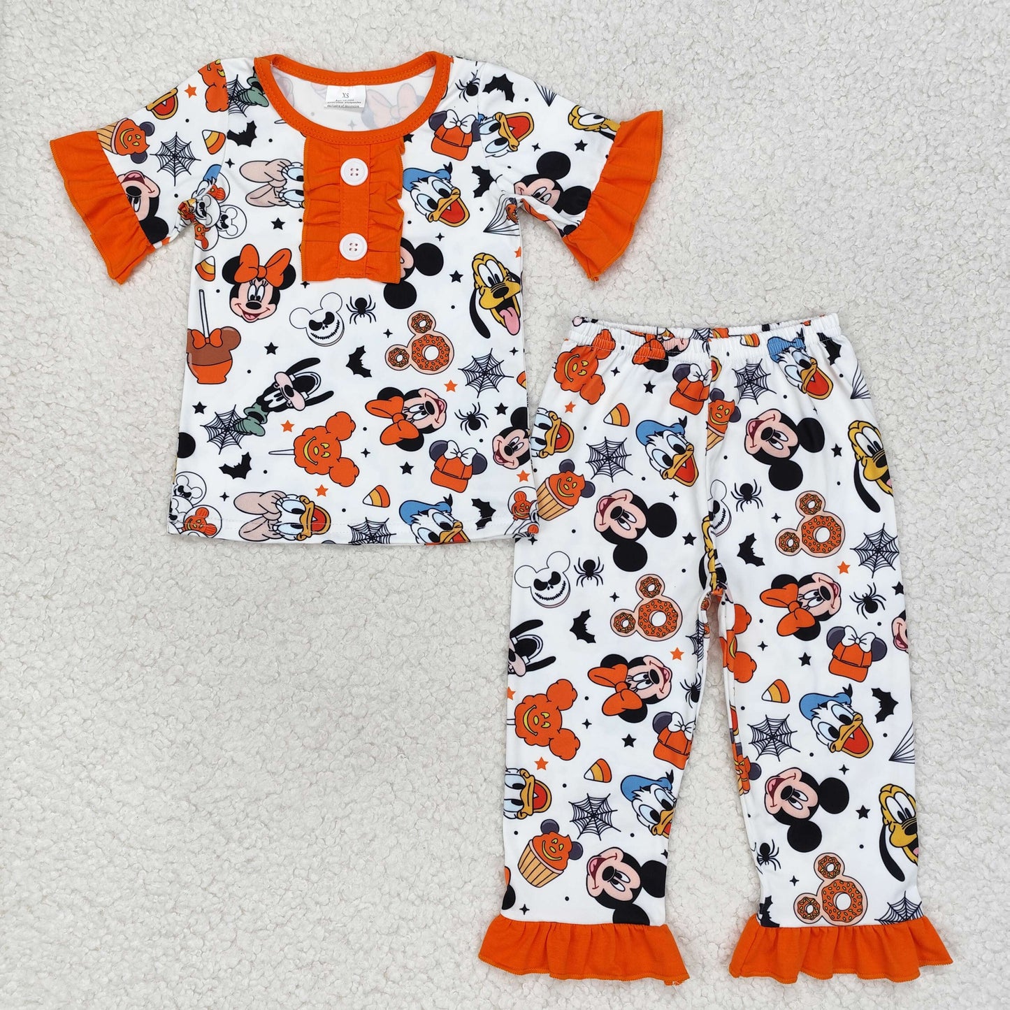 GSPO1552 Cartoon donut Spider Bat Orange White Lace short-sleeved pants pajamas set