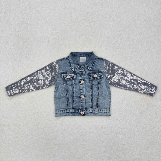 GT0148 Baby Girls Light Denim Sequin Long Sleeve Jackets Cardigans