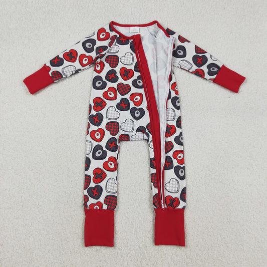 LR2882 Baby Girls Hearts XOXO Valentines Two Way Zip Convertible Romper C12.9