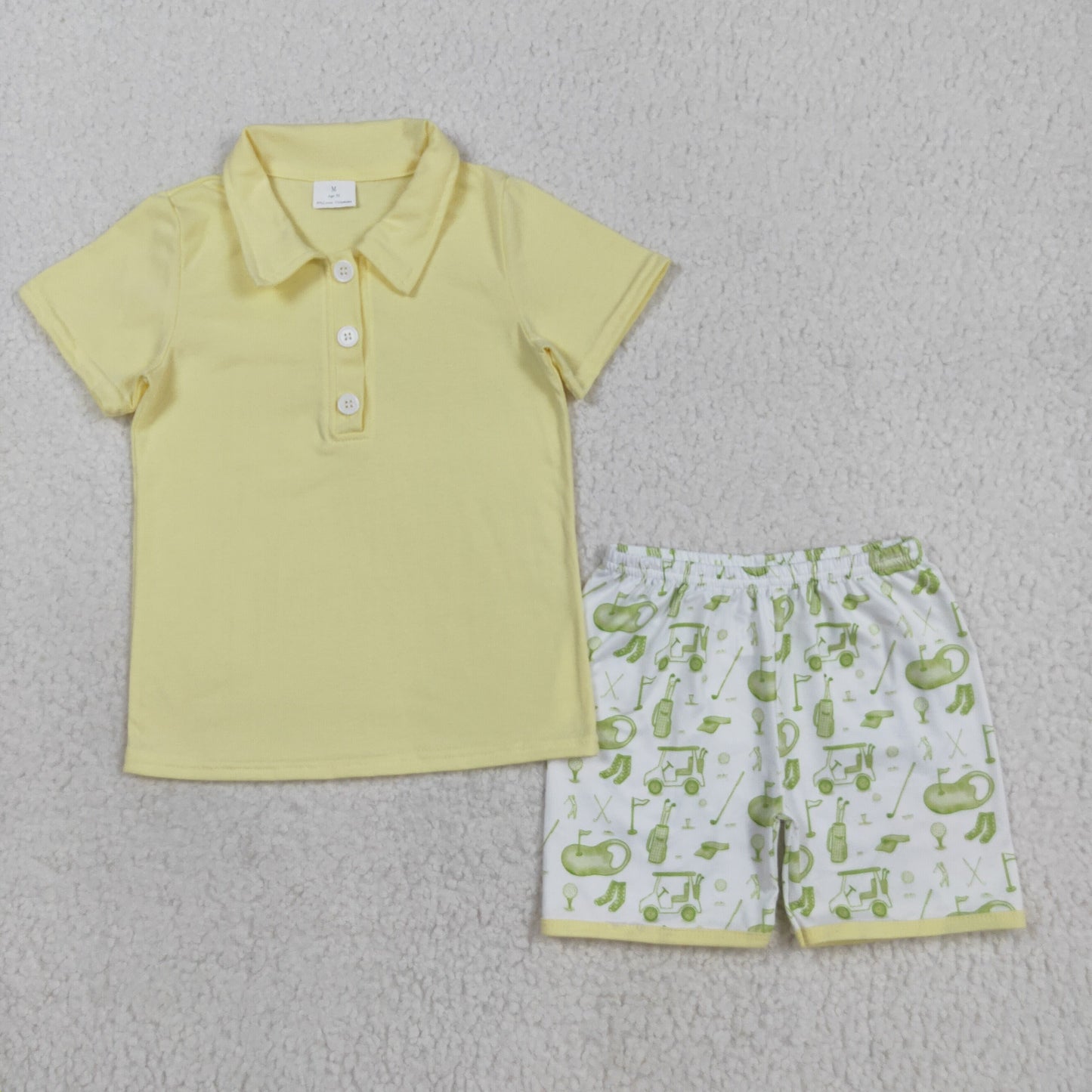 BSSO1546 Baby Boys Yellow Short Sleeves Button Shirts Top Golf Short Set 8.12