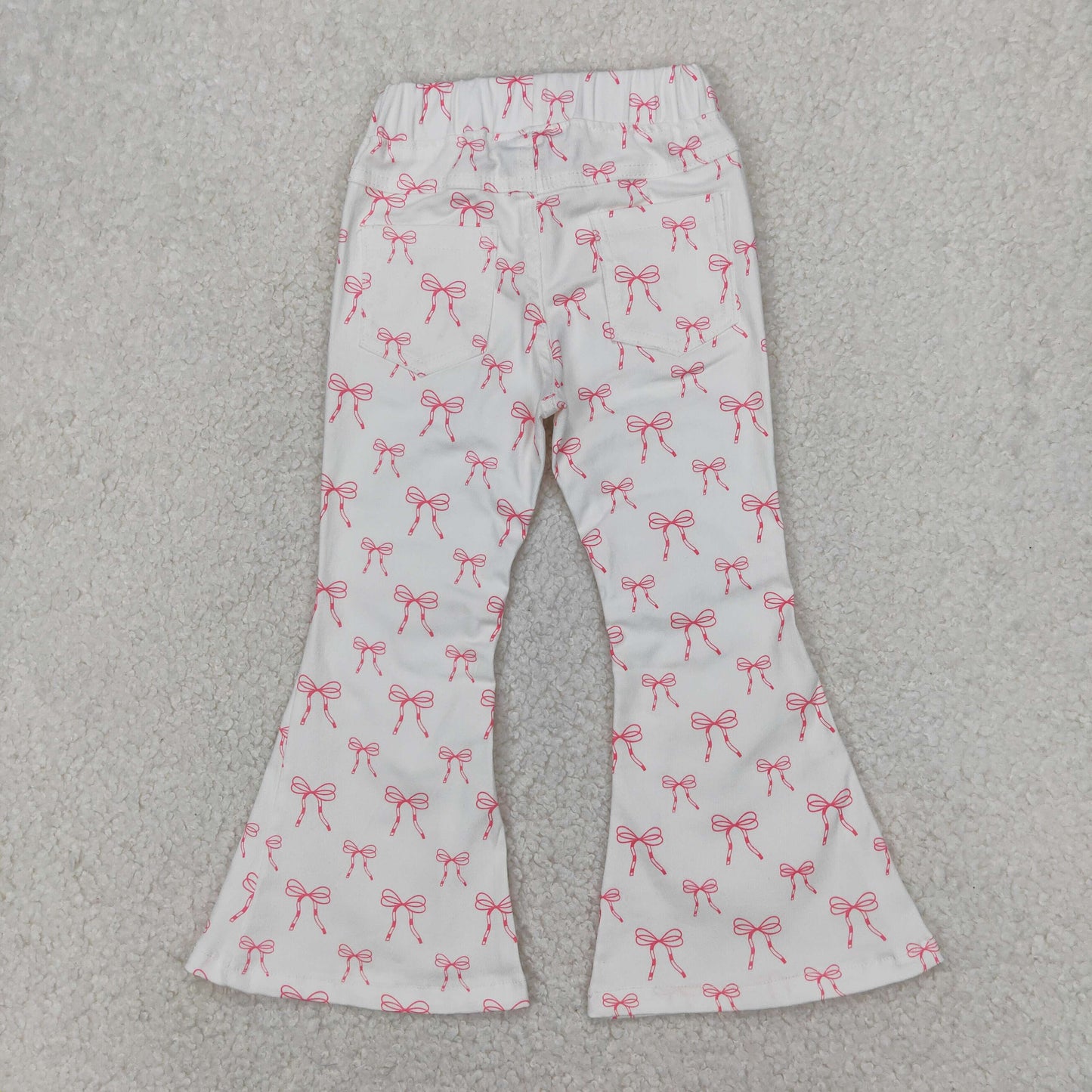P0732 Baby Girls Pink Cute Bows Denim Flare Pants Jeans