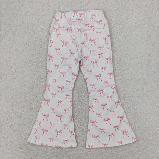 P0732 Baby Girls Pink Cute Bows Denim Flare Pants Jeans