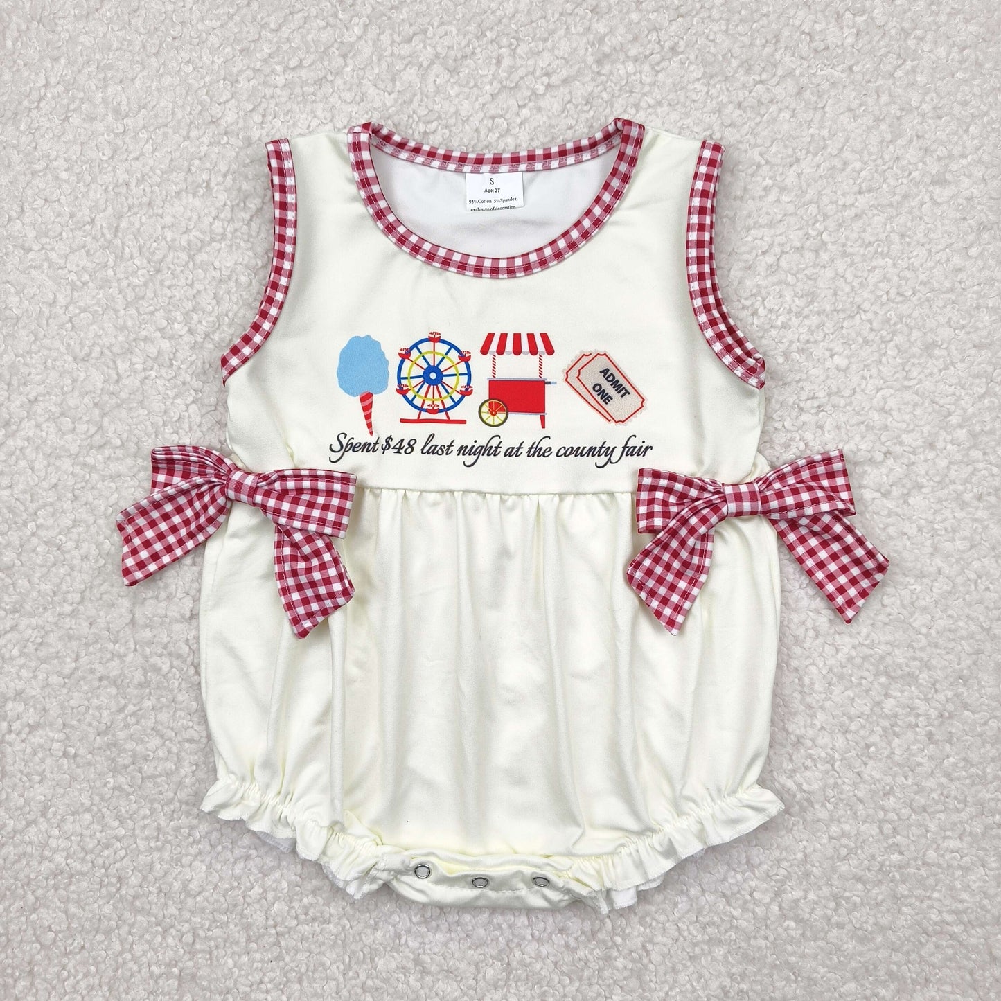 SR3037 Baby Girls Sleeveless Ice Cream Store Red Plaid Bows Ruffle Romper 4.18