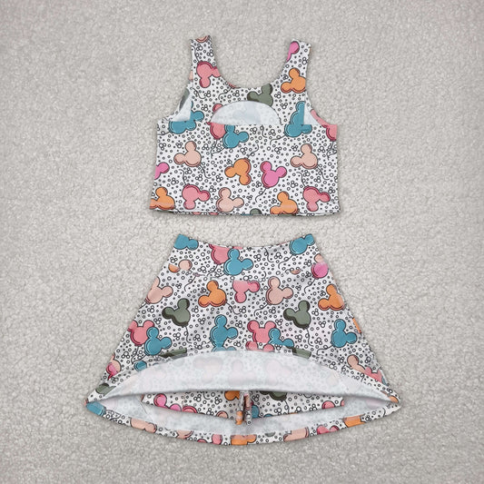 GSD2331 Baby Girls Sleeveless Cartoon Mouse Balloons Top Skort Yoga Set
