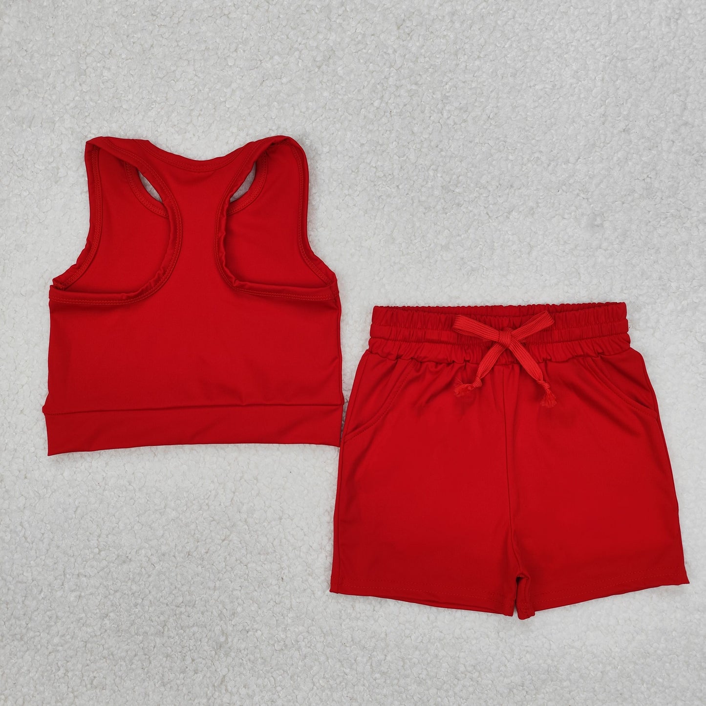 GSSO2131 Baby Girls Red Vest Top Sports Shorts Clothes Set