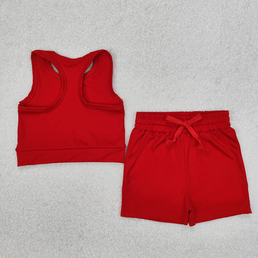 GSSO2131 Baby Girls Red Vest Top Sports Shorts Clothes Set