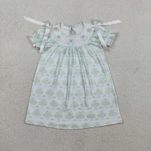 RTS Sibling Smocked Bows Flower Checked Knee Length Dress Ruffle Rompers