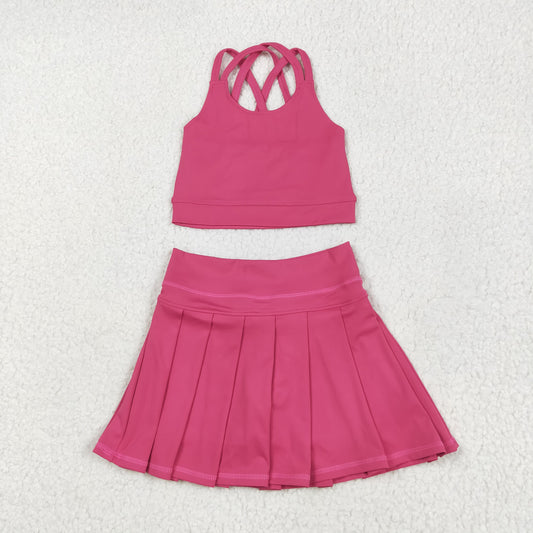 GT1010+GLK0079 Baby Girls Hot Pink Strap Vest Top Skort Yoga Set 6.4